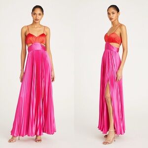 Amur Elodie Pleated Maxi Gown Red Rose Magenta Size 4 NWOT